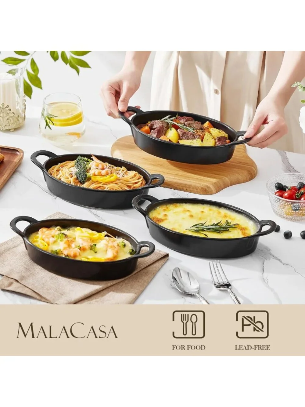 Ceramic Oval Casserole Baking Dishes Set of 4 - 8